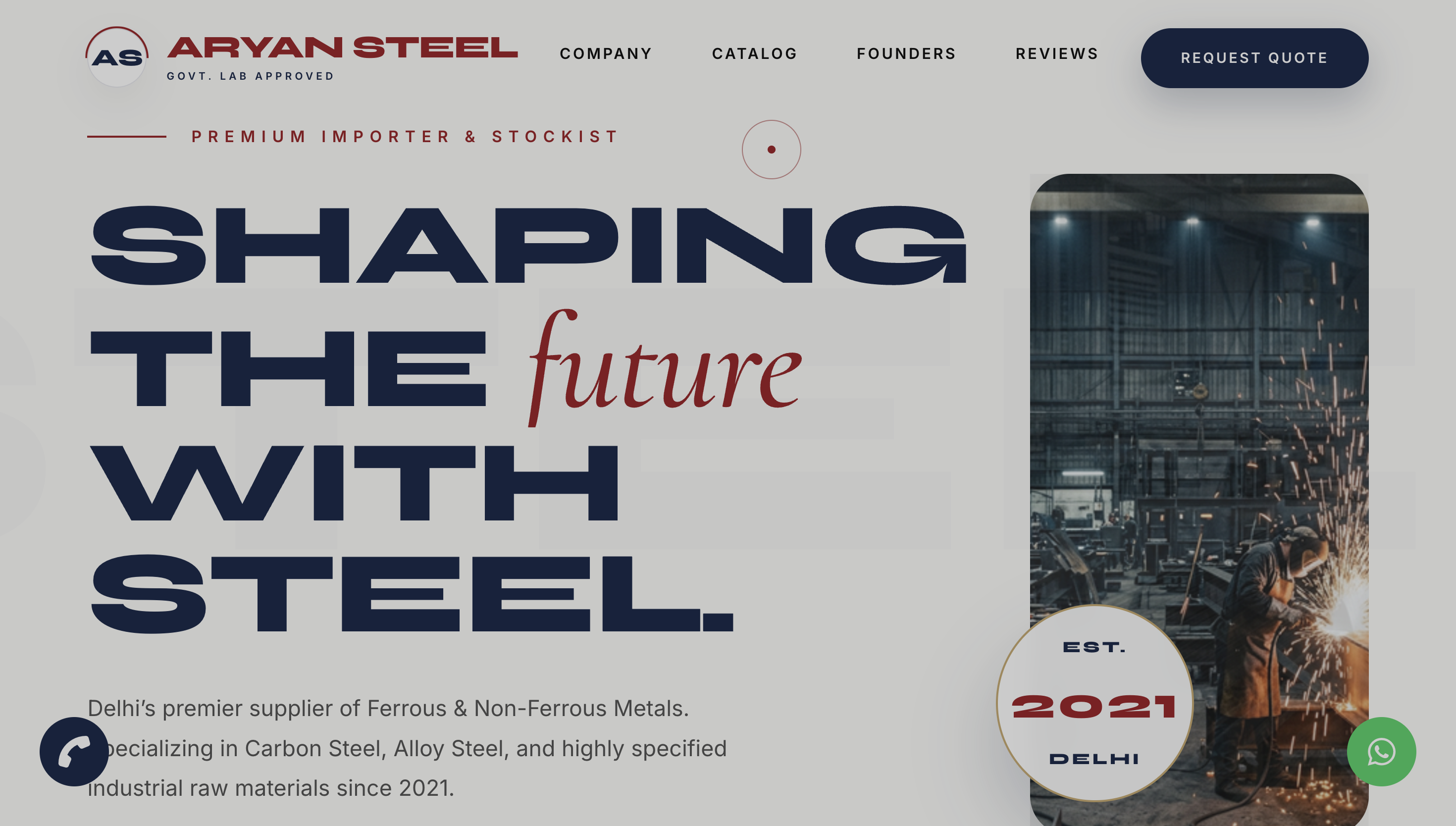 Aryan Steel Website Mockup - Custom Industrial Manufacturing Web Architecture by Piyush Assudani