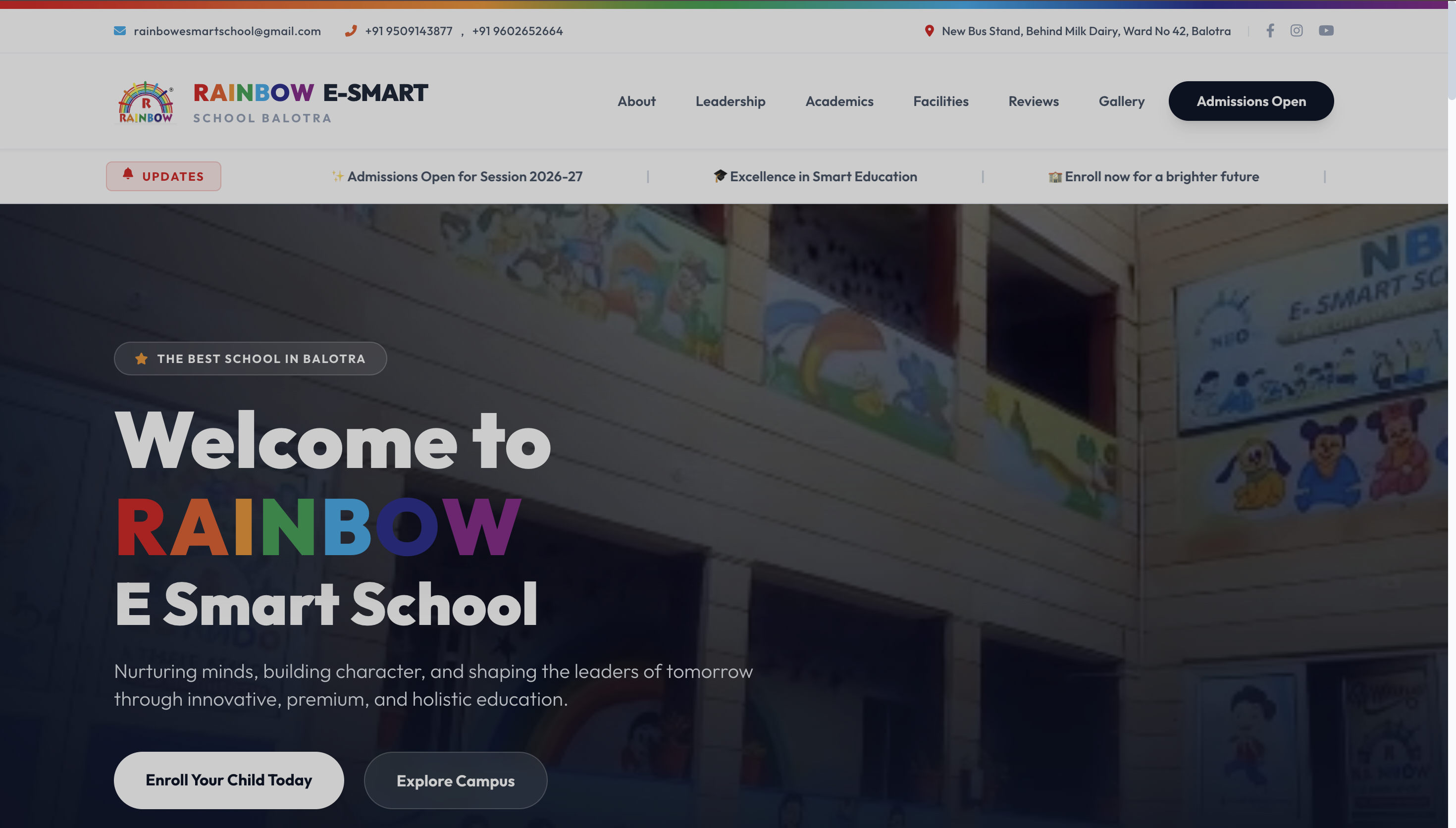 Rainbow Esmart School Website Mockup - Custom Academics & Education Portal by Piyush Assudani